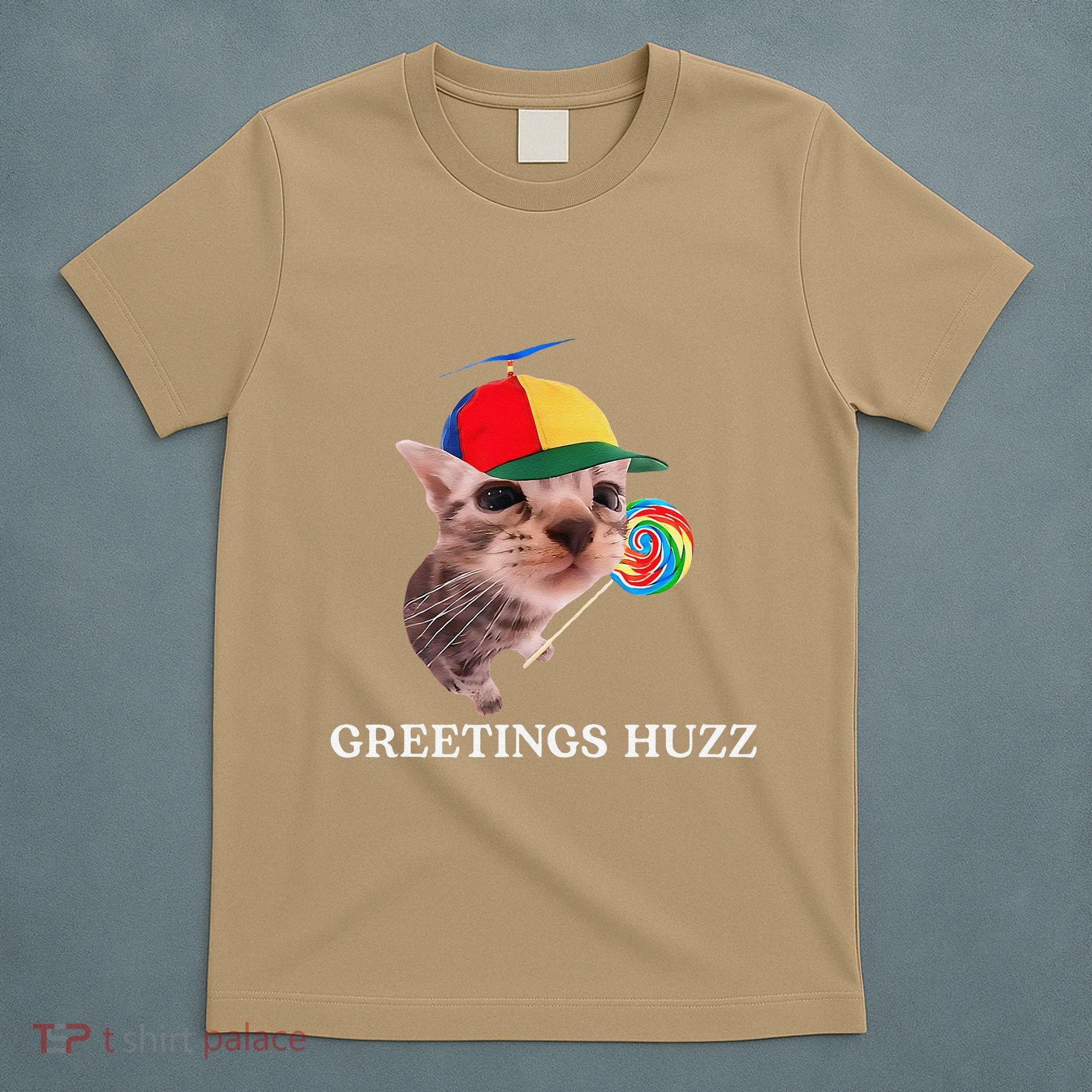 Greetings Huzz Funny Gen Z Gen Alpha Slang Silly Cat Meme T-Shirt