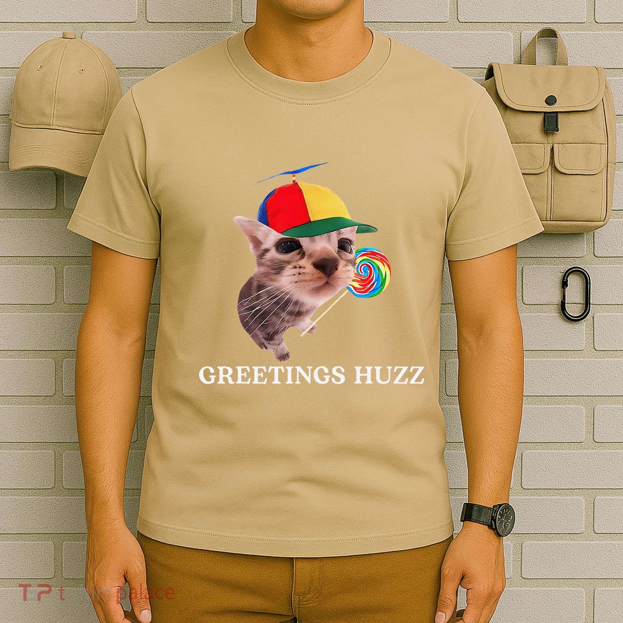 Greetings Huzz Funny Gen Z Gen Alpha Slang Silly Cat Meme T-Shirt