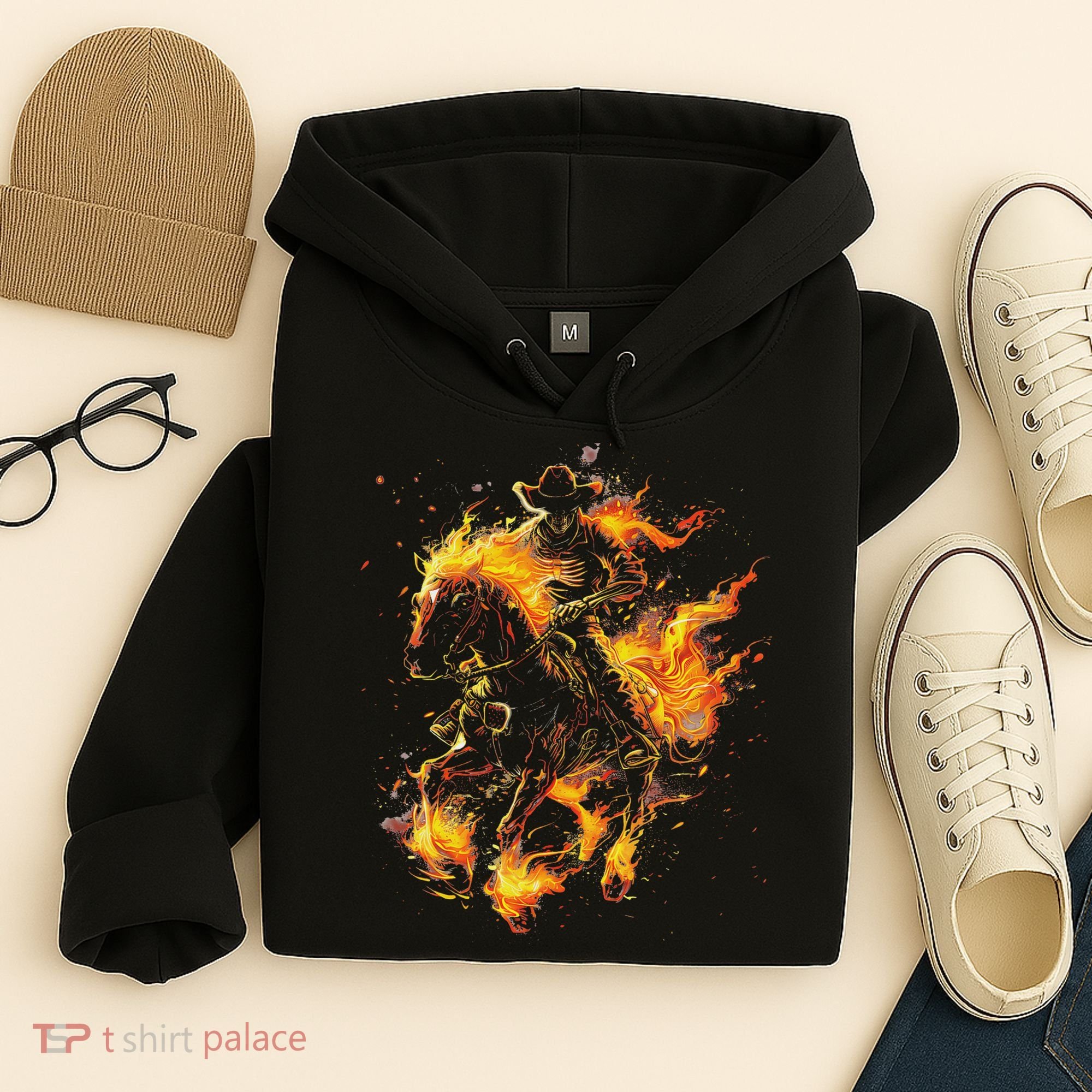 Ghost Horse Flaming Cowboy  Hoodie