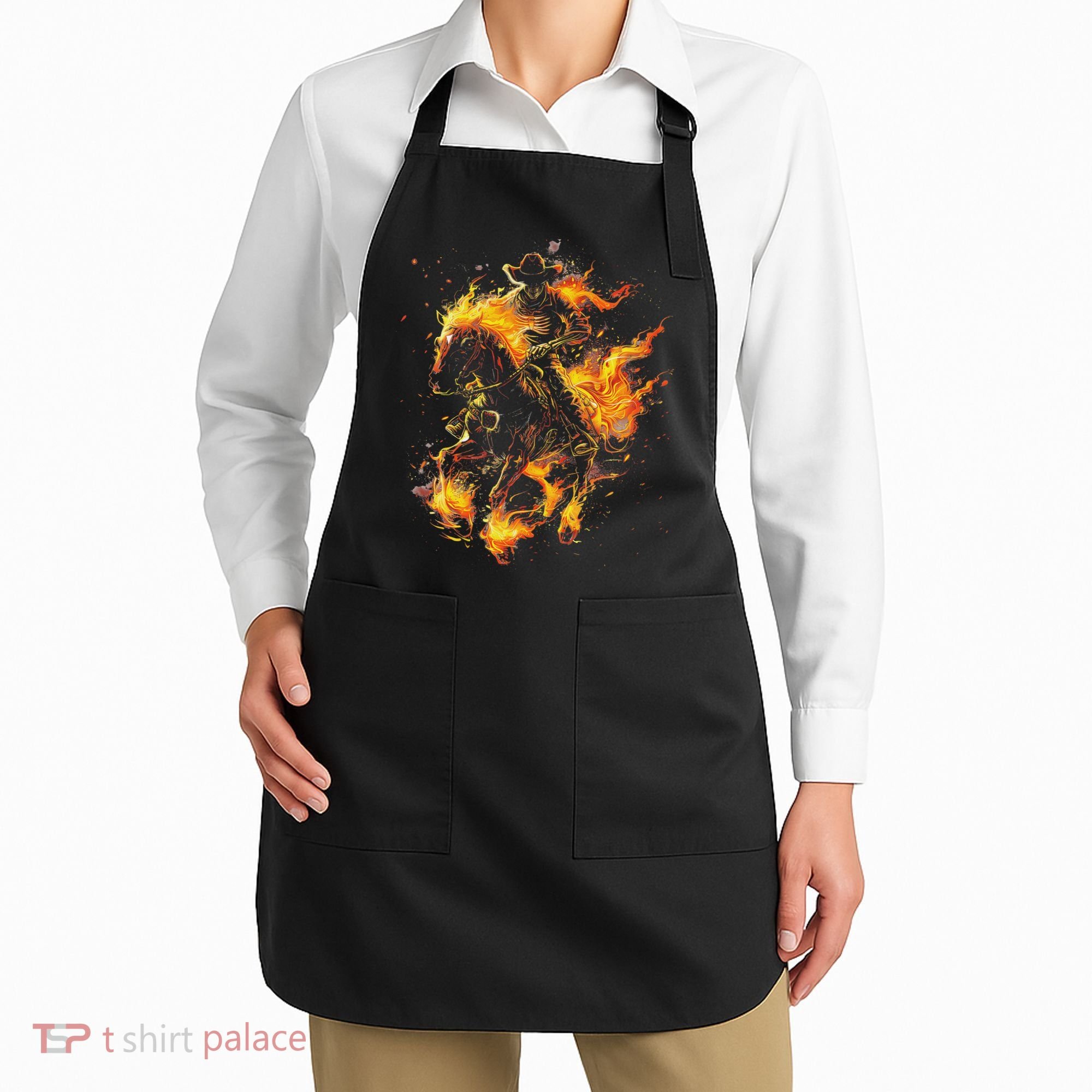 Ghost Horse Flaming Cowboy  Apron