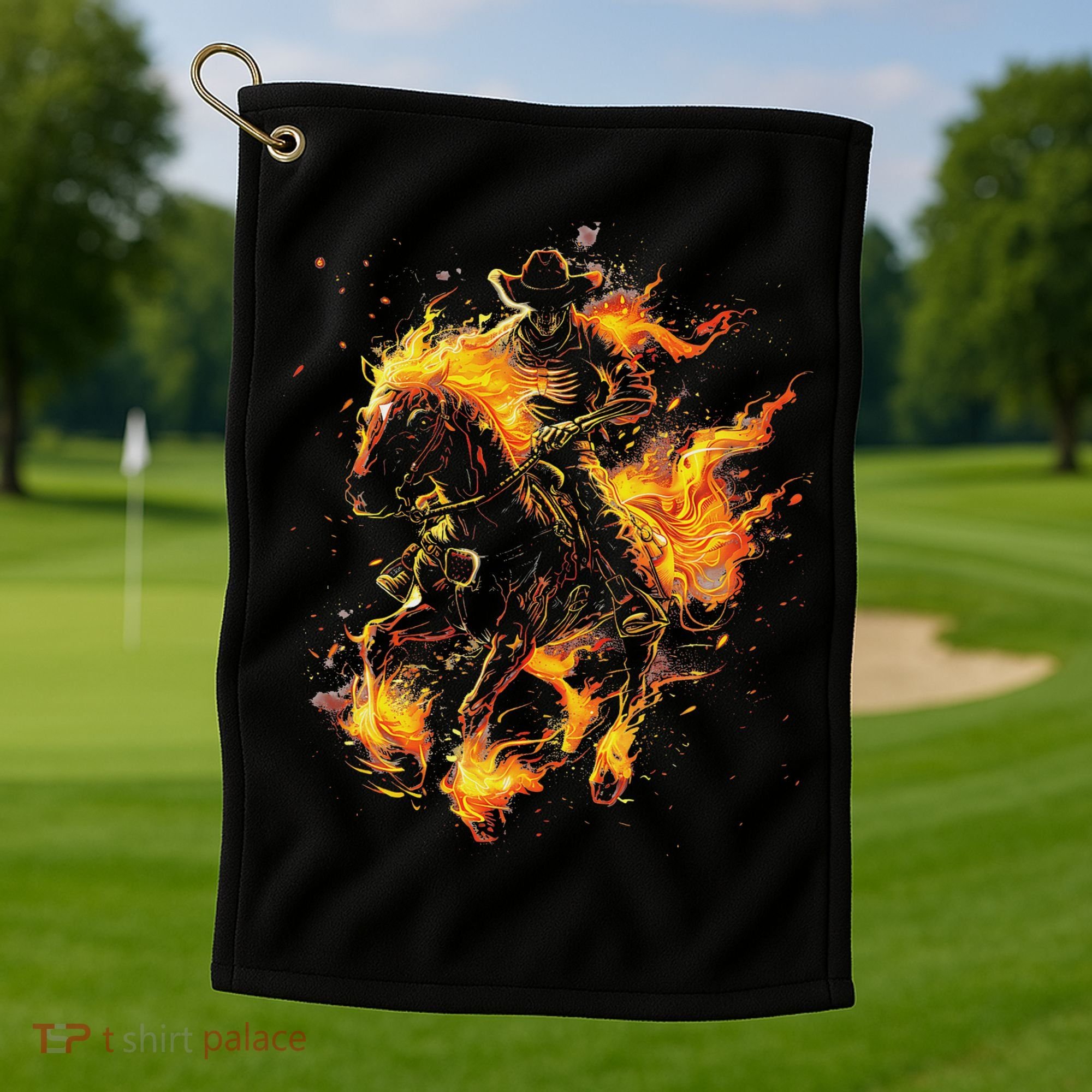 Ghost Horse Flaming Cowboy  Golf Towel