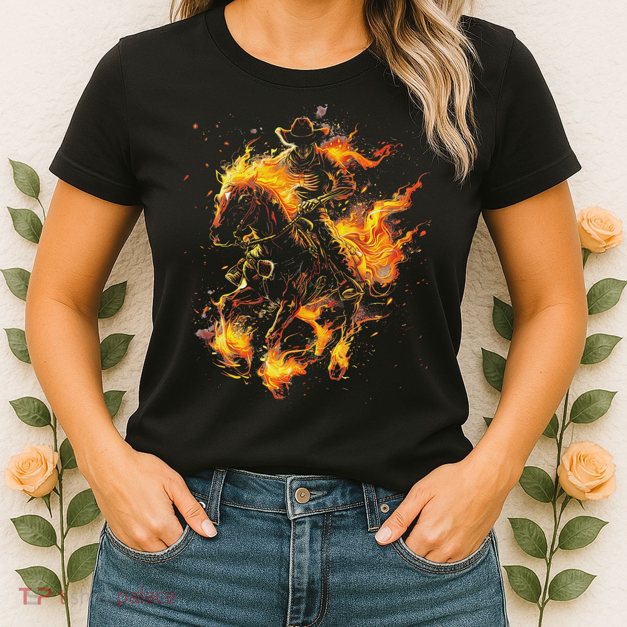 Ghost Horse Flaming Cowboy  Women's T-Shirt