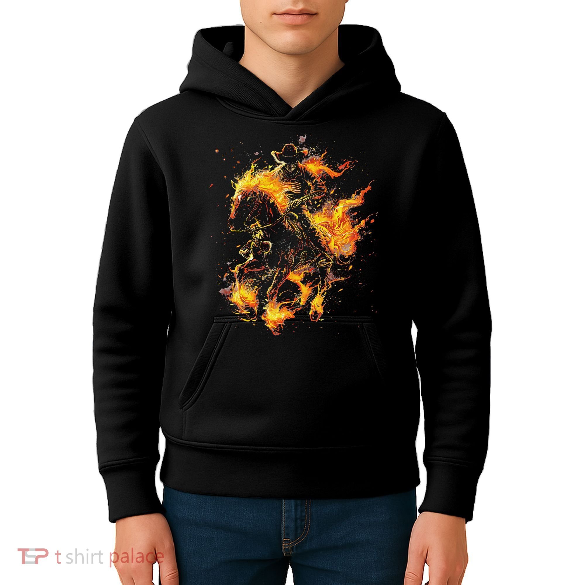 Ghost Horse Flaming Cowboy  Kids Hoodie