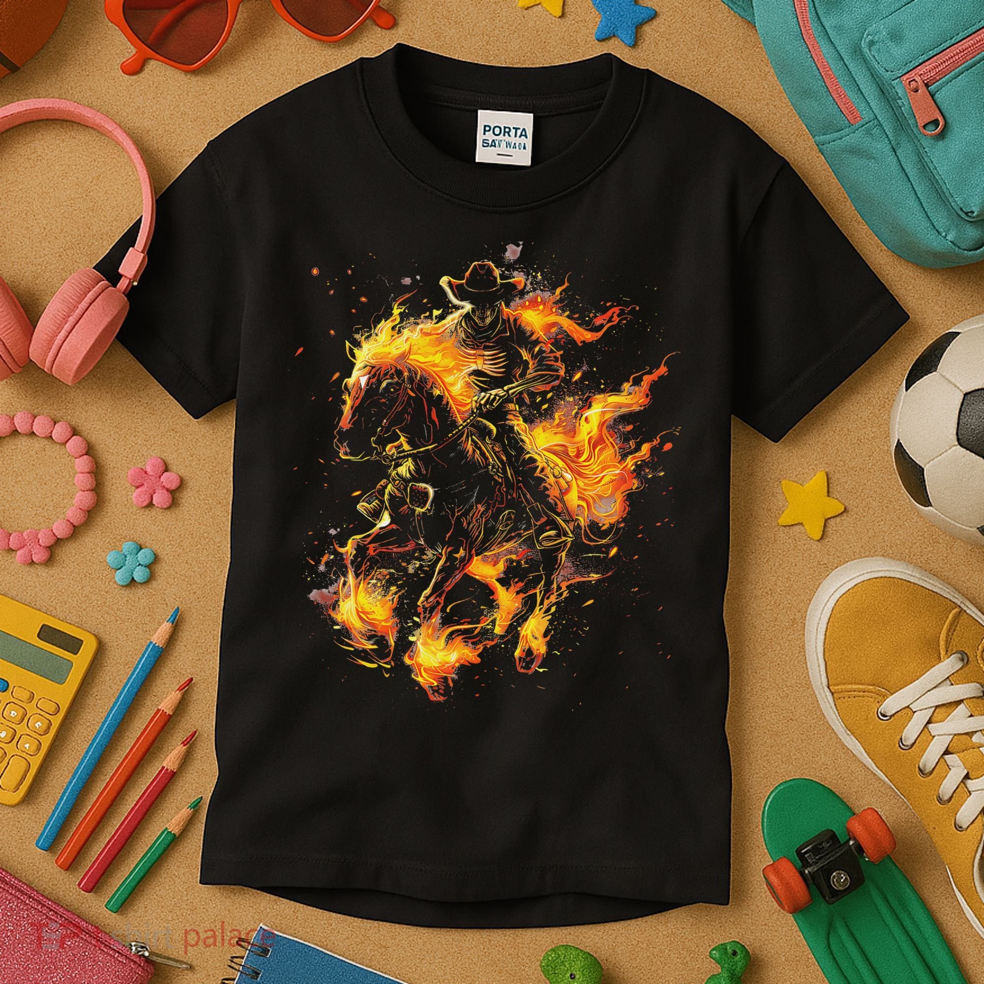 Ghost Horse Flaming Cowboy  Kids T-Shirt