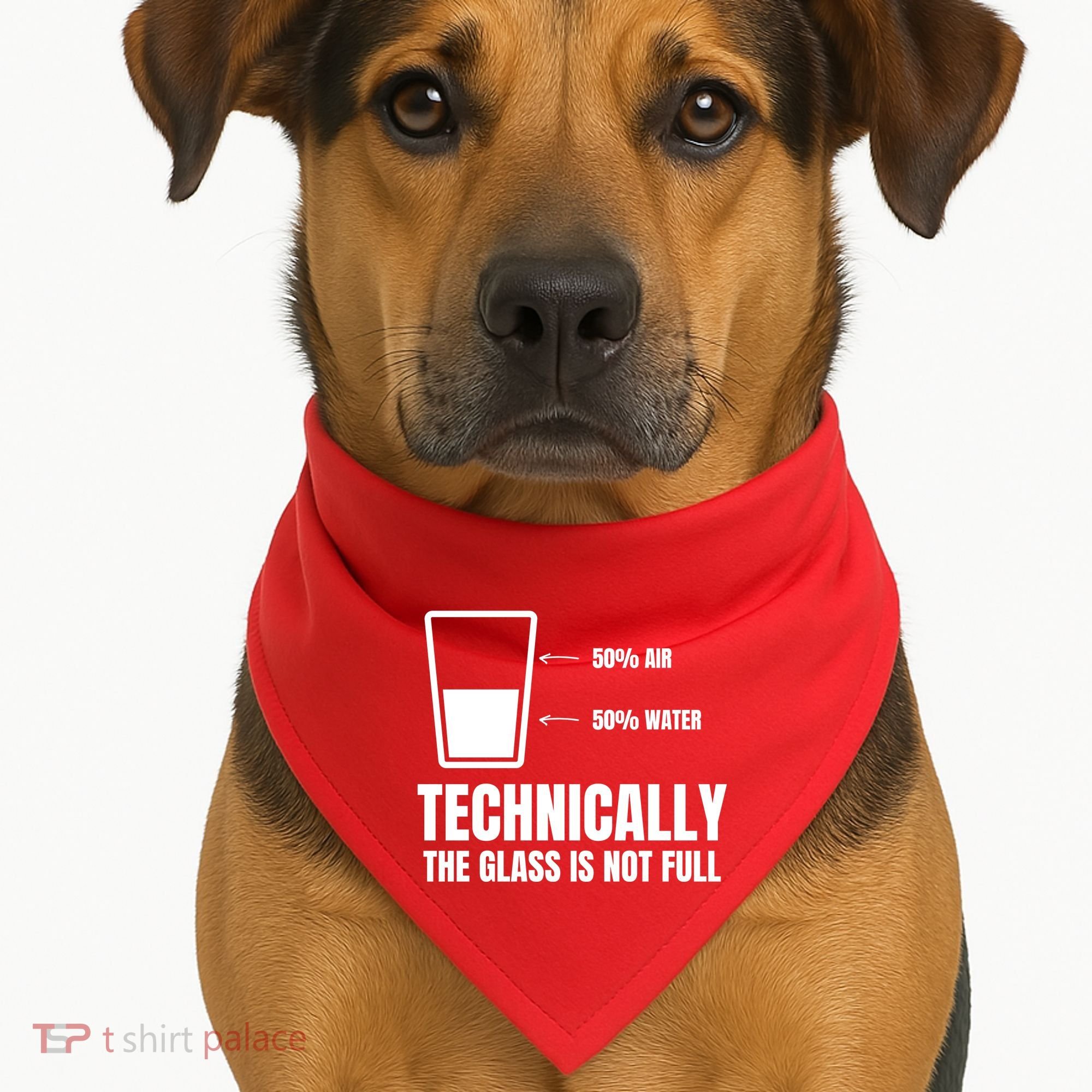Glass Half Full Funny Technically Not Empty Sarcastic USA-Made Doggie Bandana