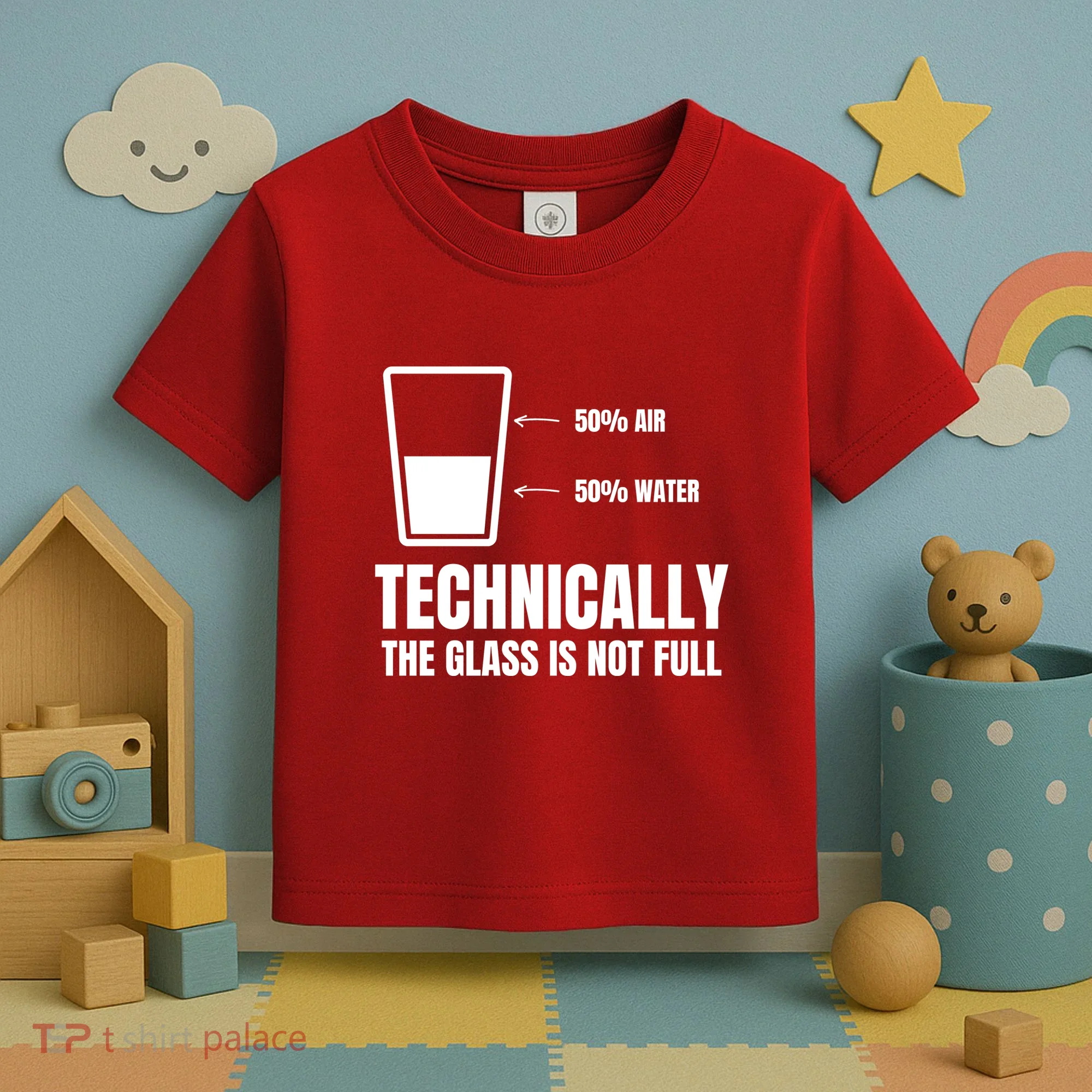 Glass Half Full Funny Technically Not Empty Sarcastic Toddler T-Shirt