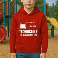 Glass Half Full Funny Technically Not Empty Sarcastic Kids Hoodie thumb 2