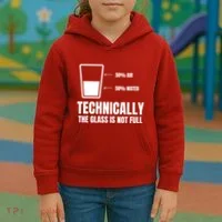 Glass Half Full Funny Technically Not Empty Sarcastic Kids Hoodie thumb 3