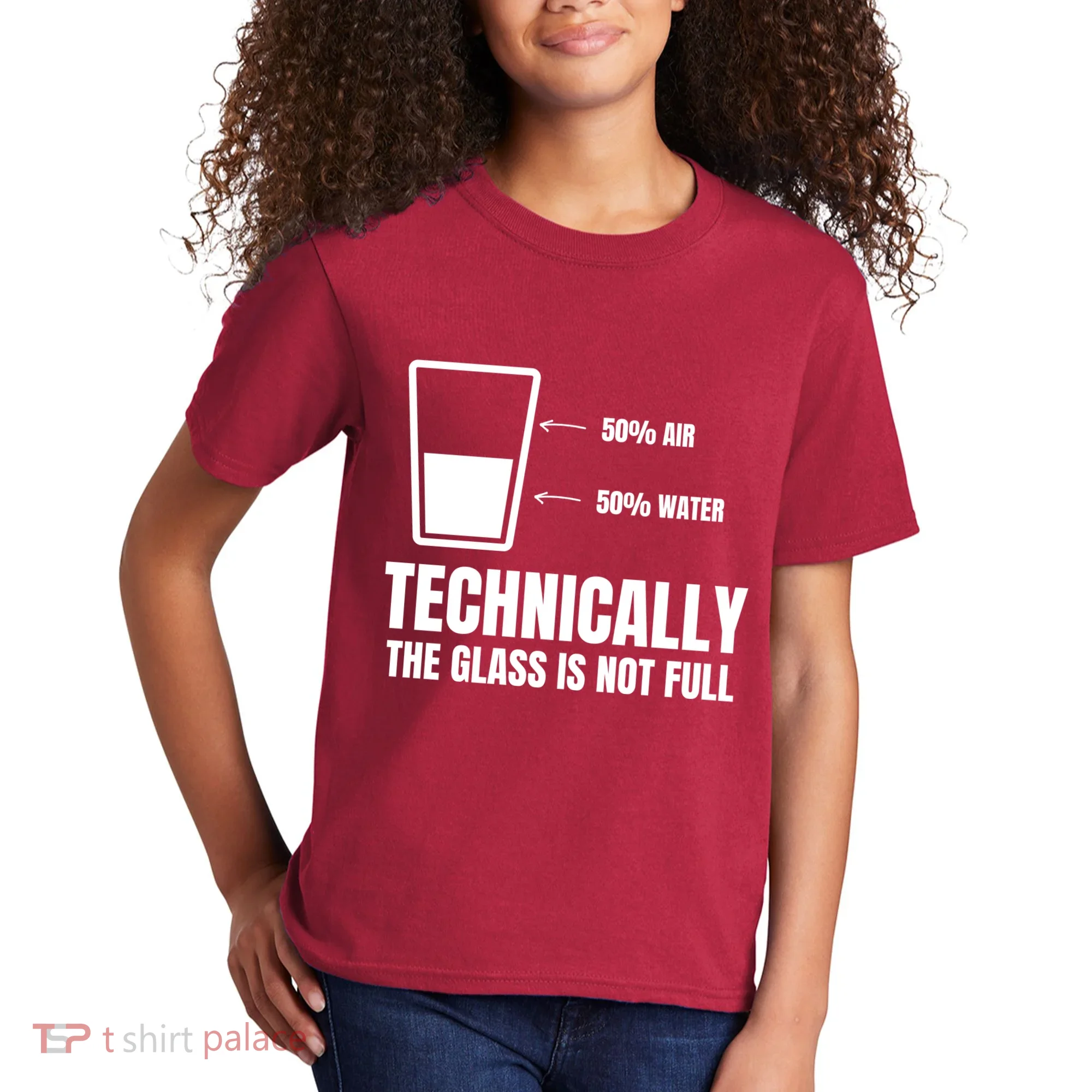 Glass Half Full Funny Technically Not Empty Sarcastic Kids T-Shirt
