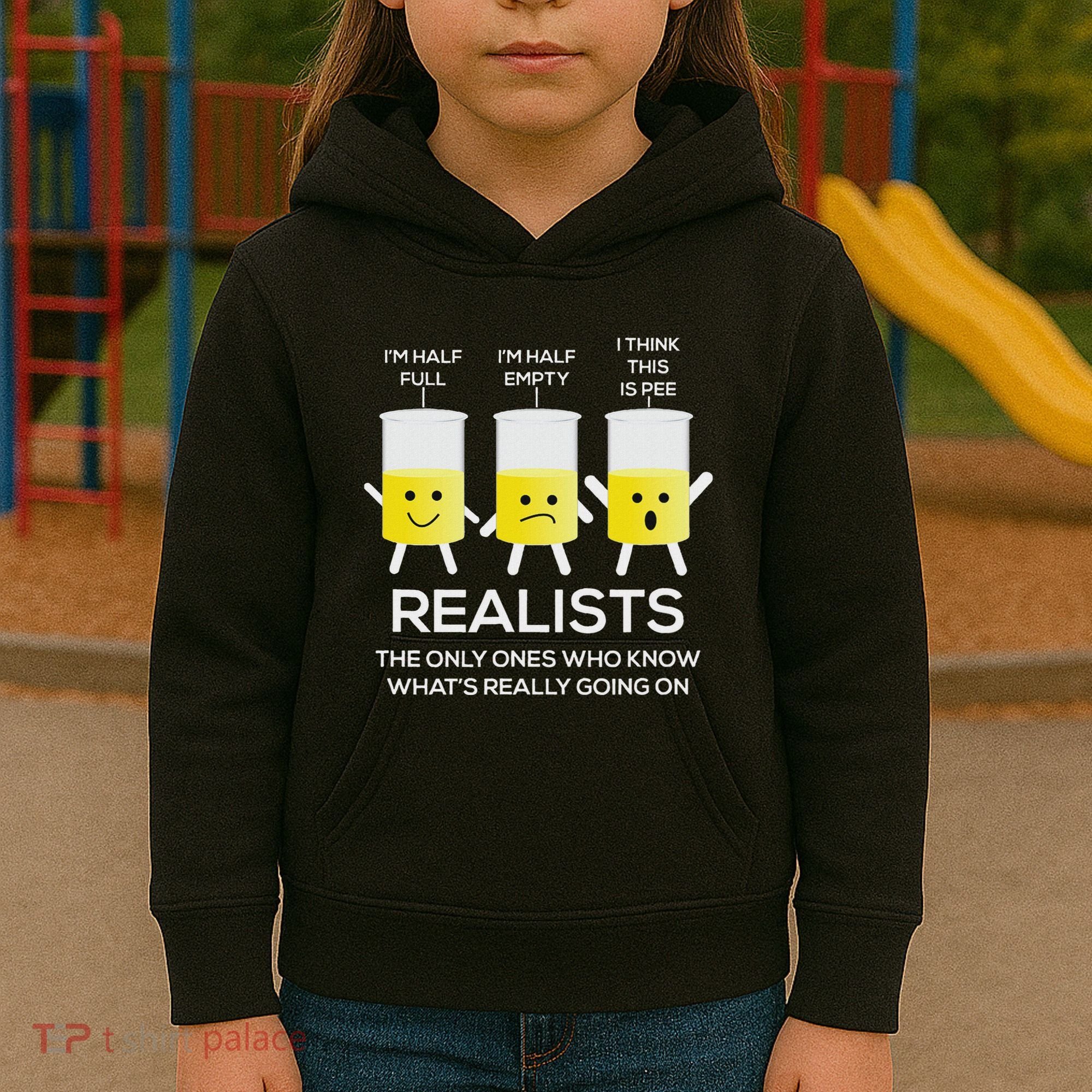 Glass Half Full Half Empty Funny Realists Philosophy Kids Hoodie