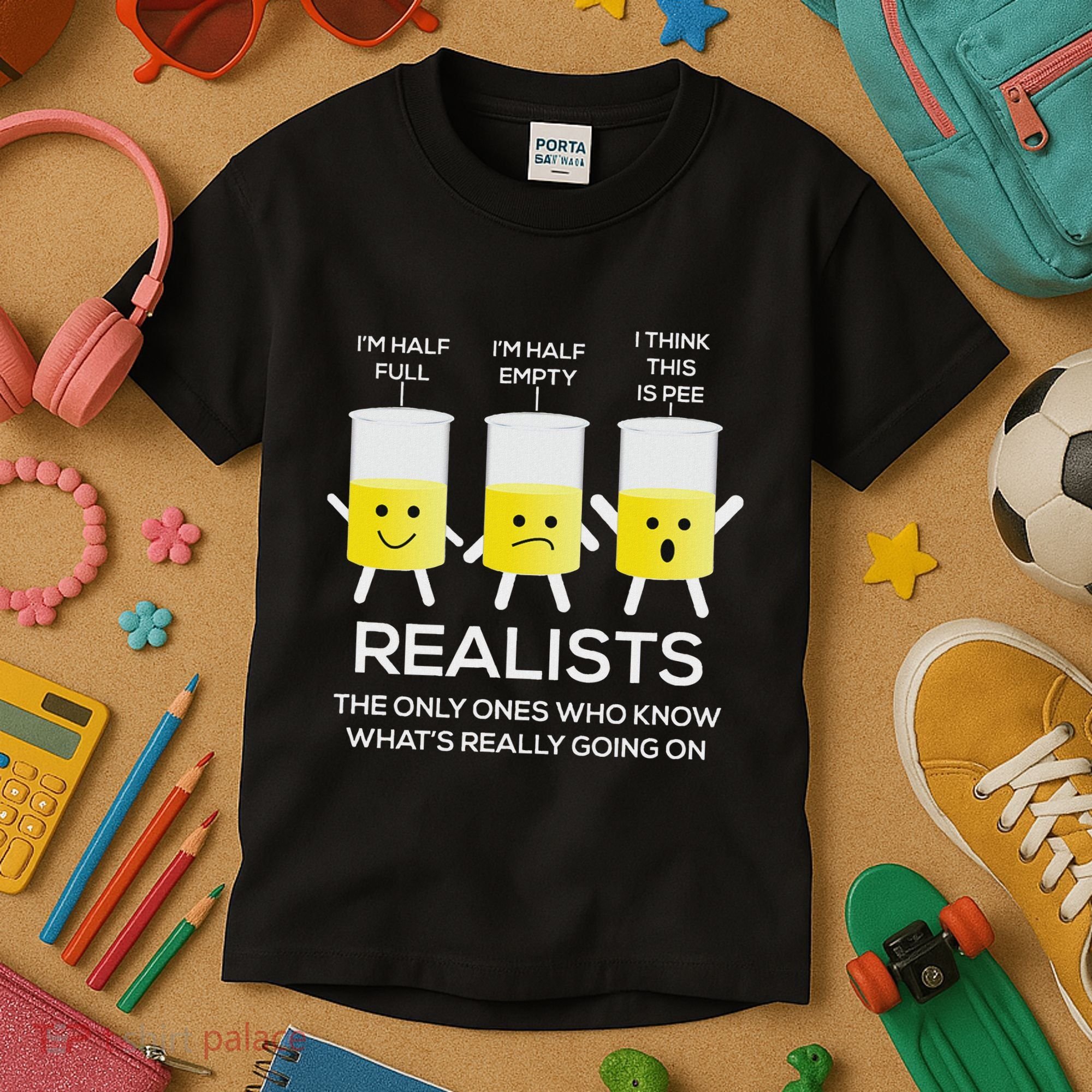 Glass Half Full Half Empty Funny Realists Philosophy Kids T-Shirt