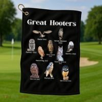 Great Hooter Funny Owl Lover Birding Birdwatcher Dad Joke Golf Towel thumb 1
