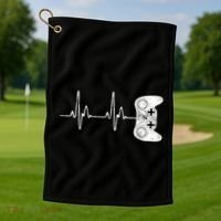 Gamer Heartbeat Gift Video Game Lover Gifgift Golf Towel thumb 1