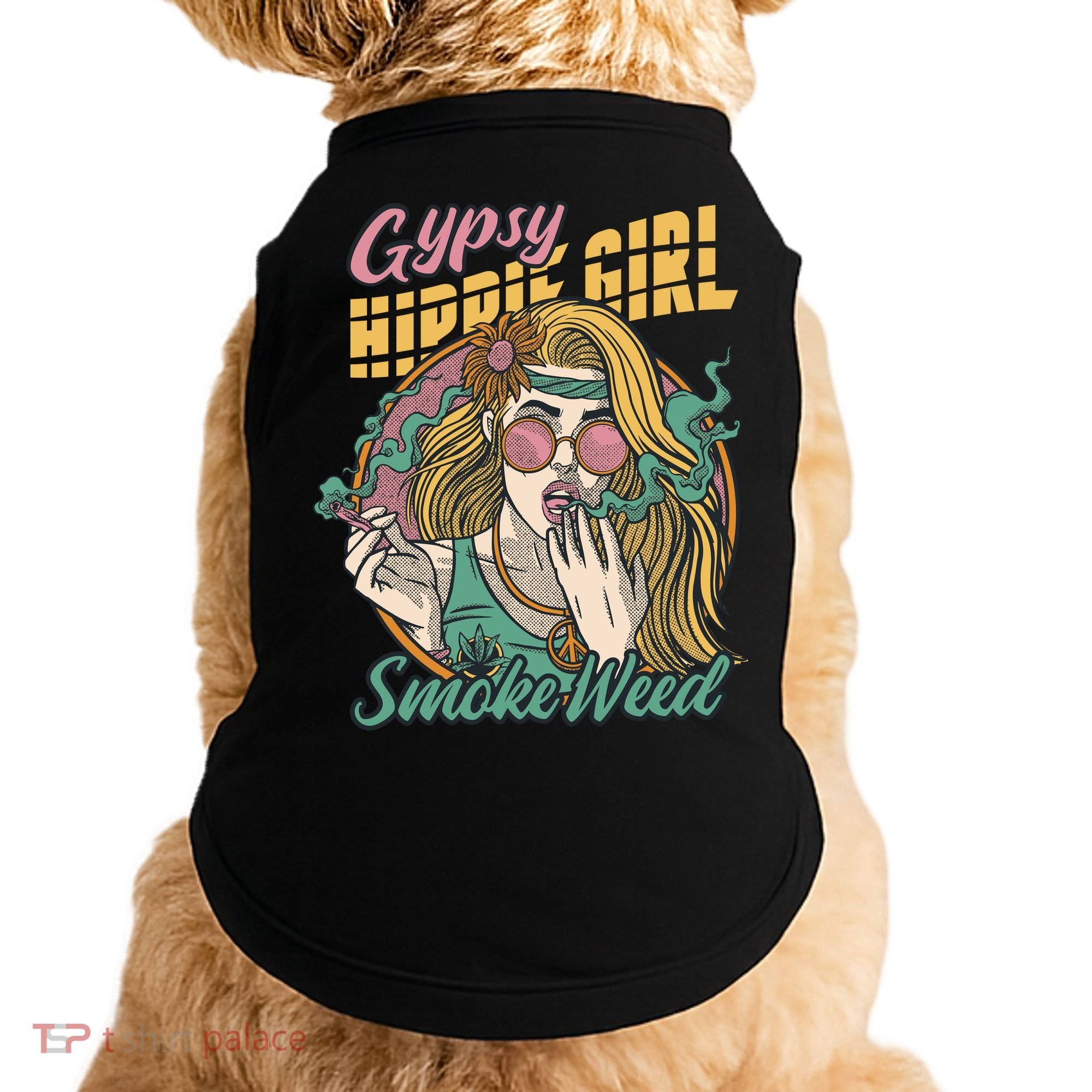 Gypsy Hippie Girl Smoke Weed Retro Doggie Tank