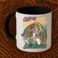 Gypsy Hippie Girl Smoke Weed Retro Coffee Mug thumb 2
