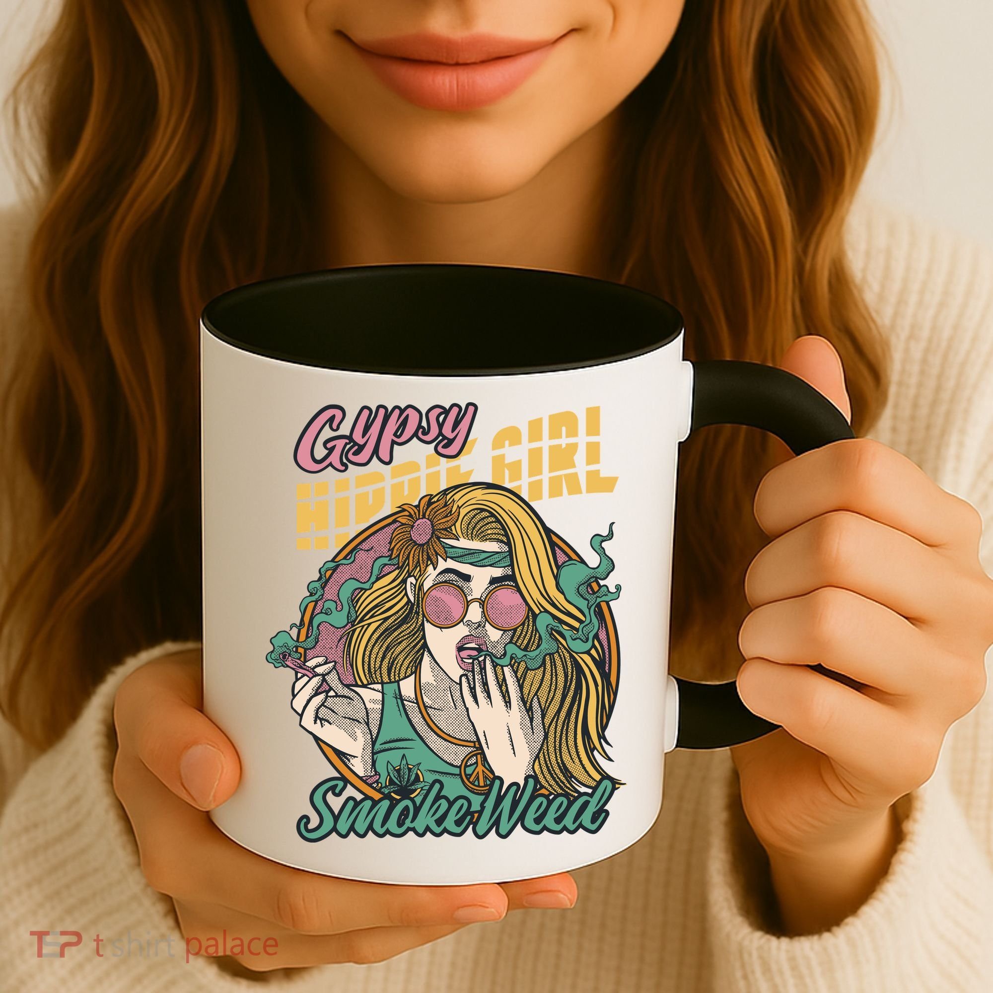 Gypsy Hippie Girl Smoke Weed Retro Coffee Mug