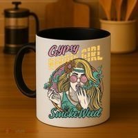 Gypsy Hippie Girl Smoke Weed Retro Coffee Mug thumb 4