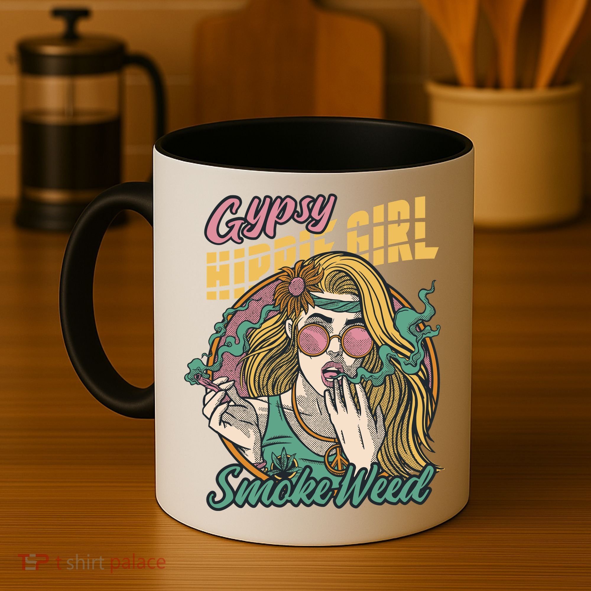 Gypsy Hippie Girl Smoke Weed Retro Coffee Mug