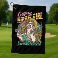 Gypsy Hippie Girl Smoke Weed Retro Golf Towel thumb 1