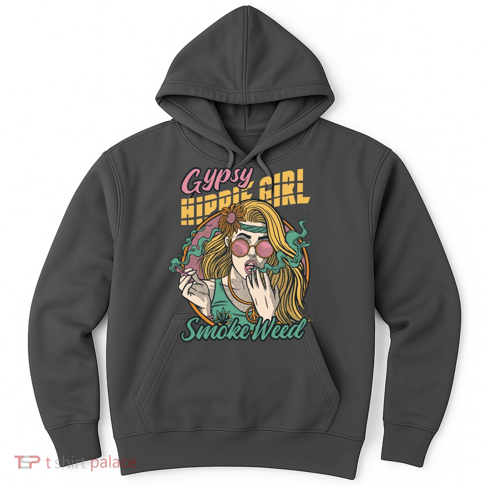 Gypsy Hippie Girl Smoke Weed Retro Hoodie