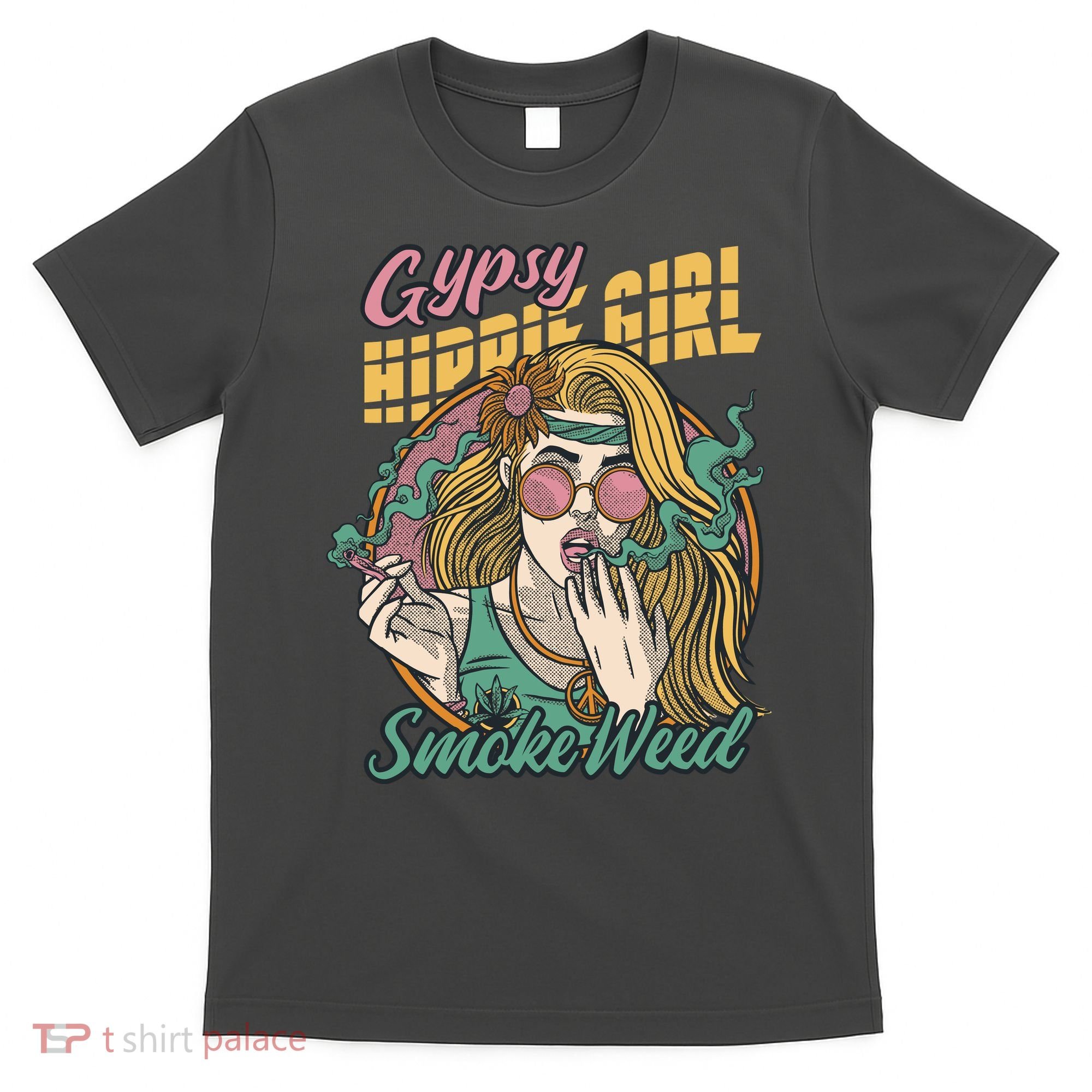 Gypsy Hippie Girl Smoke Weed Retro T-Shirt