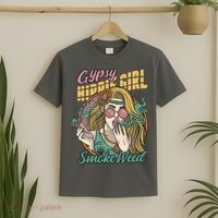 Gypsy Hippie Girl Smoke Weed Retro T-Shirt thumb 2