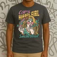 Gypsy Hippie Girl Smoke Weed Retro T-Shirt thumb 3
