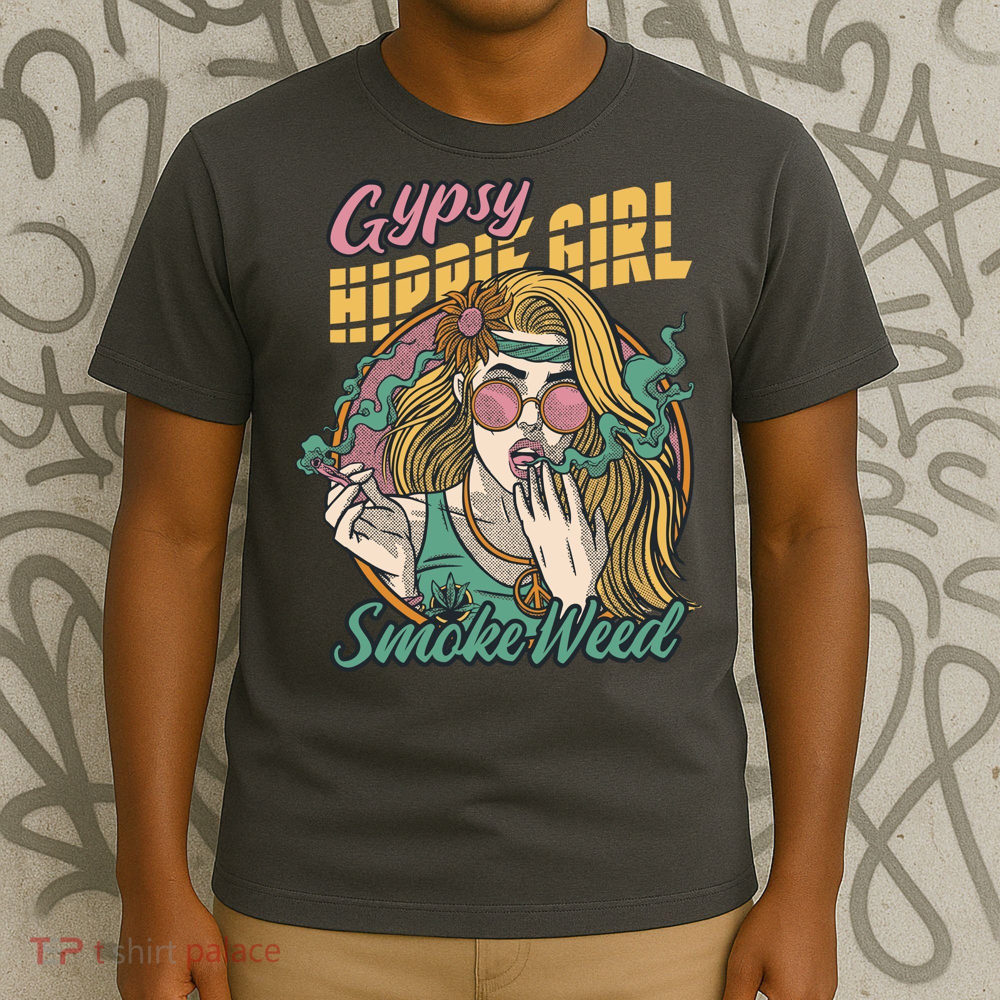 Gypsy Hippie Girl Smoke Weed Retro T-Shirt