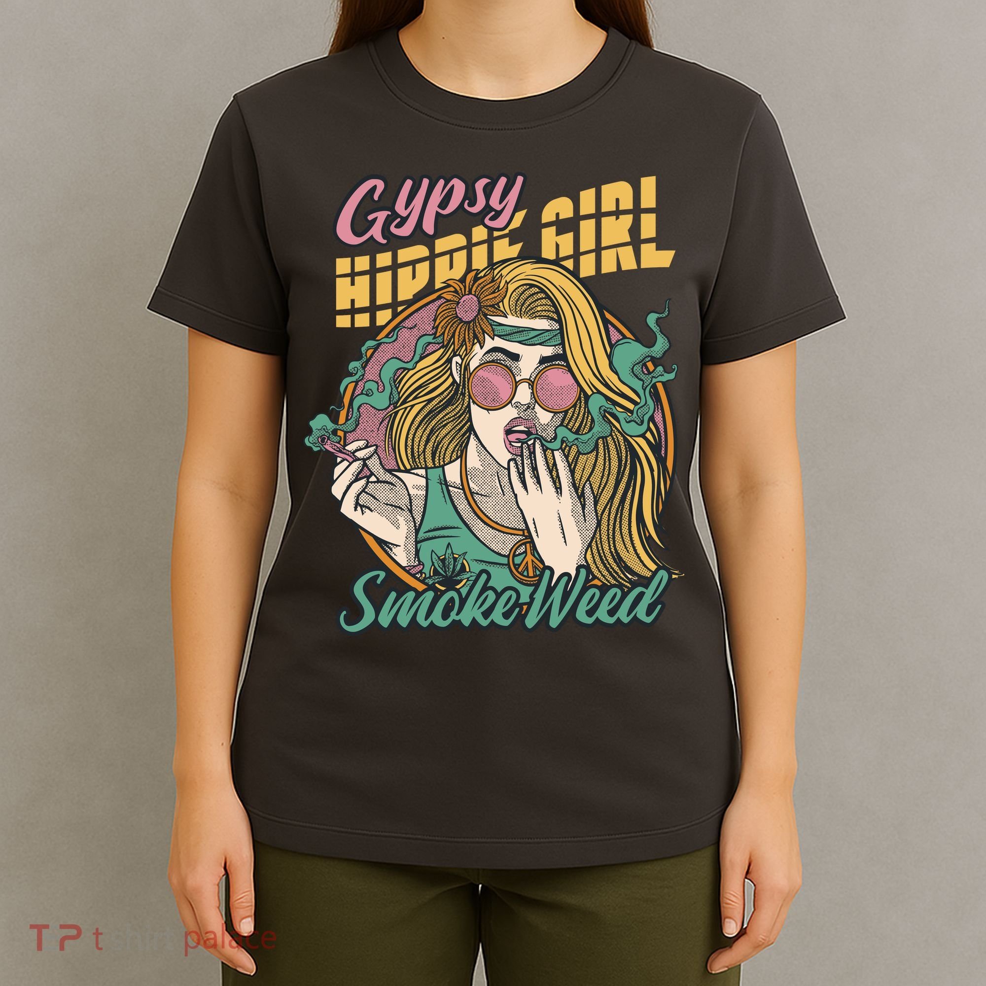 Gypsy Hippie Girl Smoke Weed Retro T-Shirt