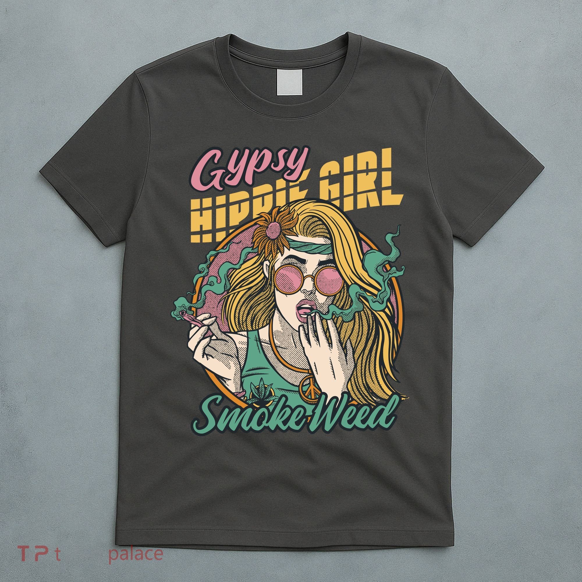 Gypsy Hippie Girl Smoke Weed Retro T-Shirt