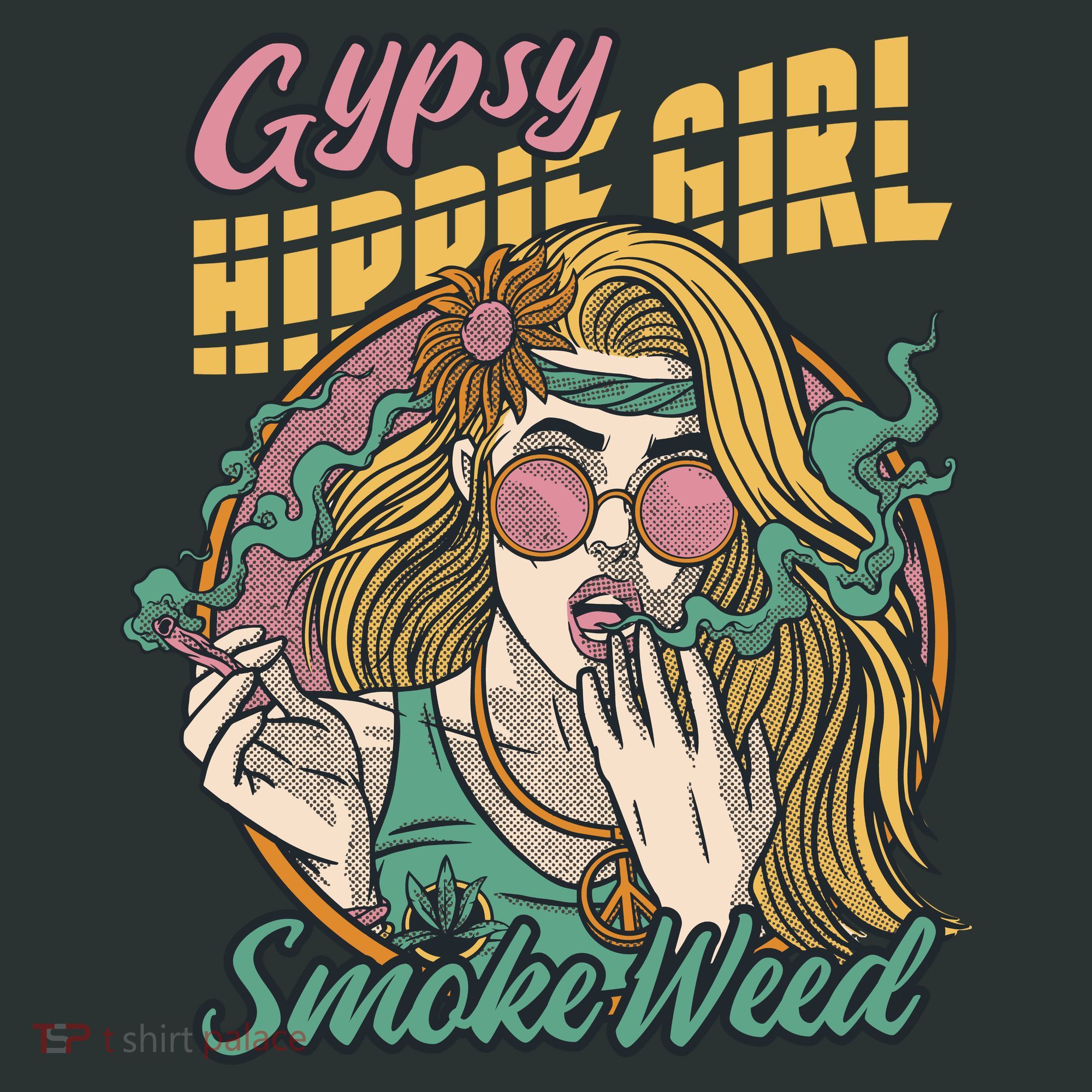Gypsy Hippie Girl Smoke Weed Retro Button