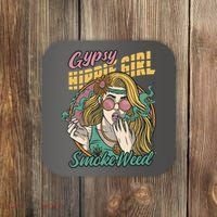 Gypsy Hippie Girl Smoke Weed Retro Coaster thumb 0