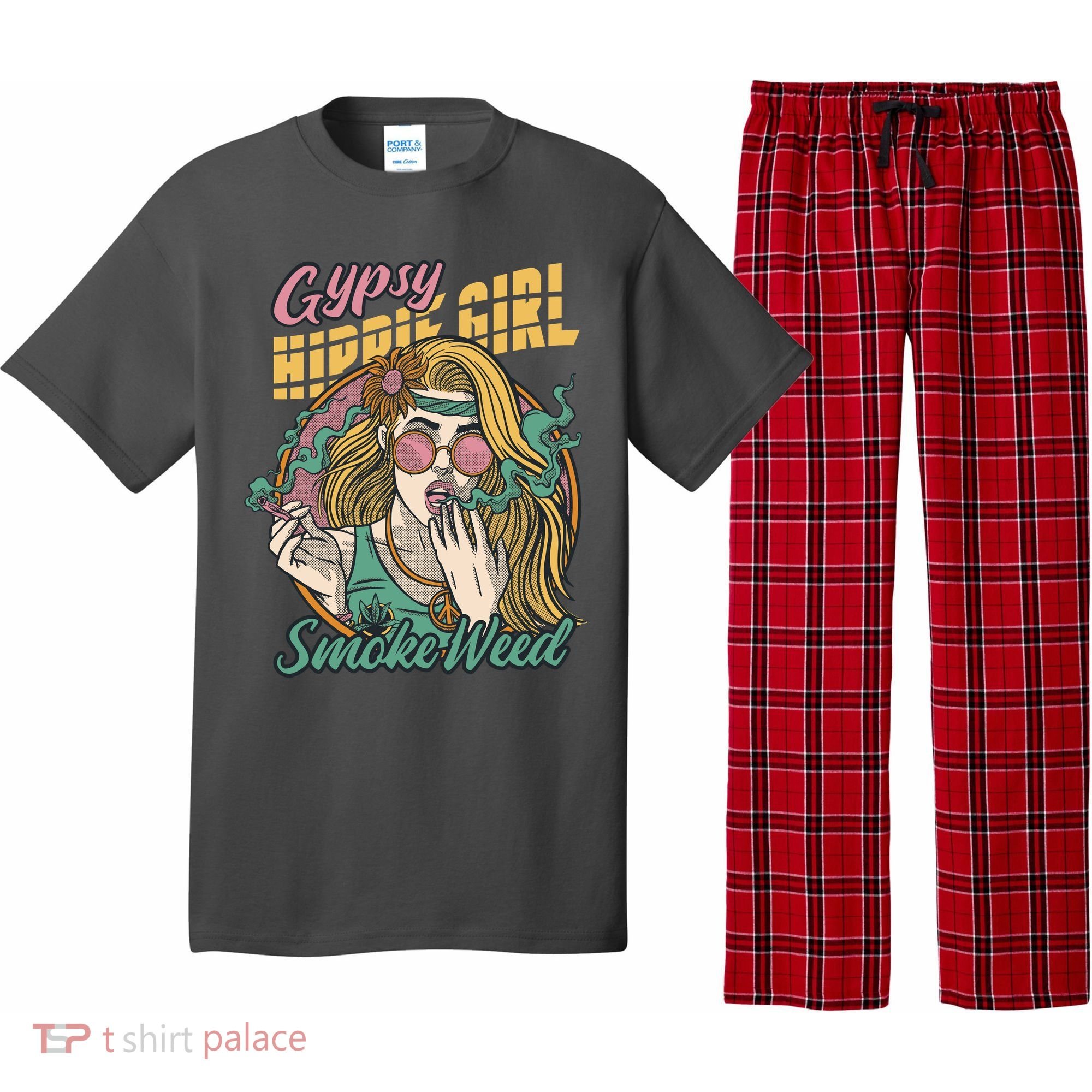 Gypsy Hippie Girl Smoke Weed Retro Pajama Set