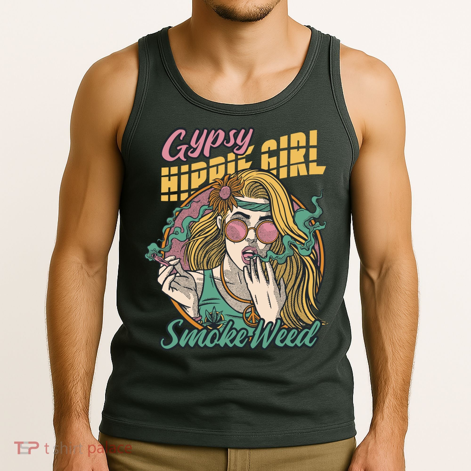 Gypsy Hippie Girl Smoke Weed Retro Tank Top