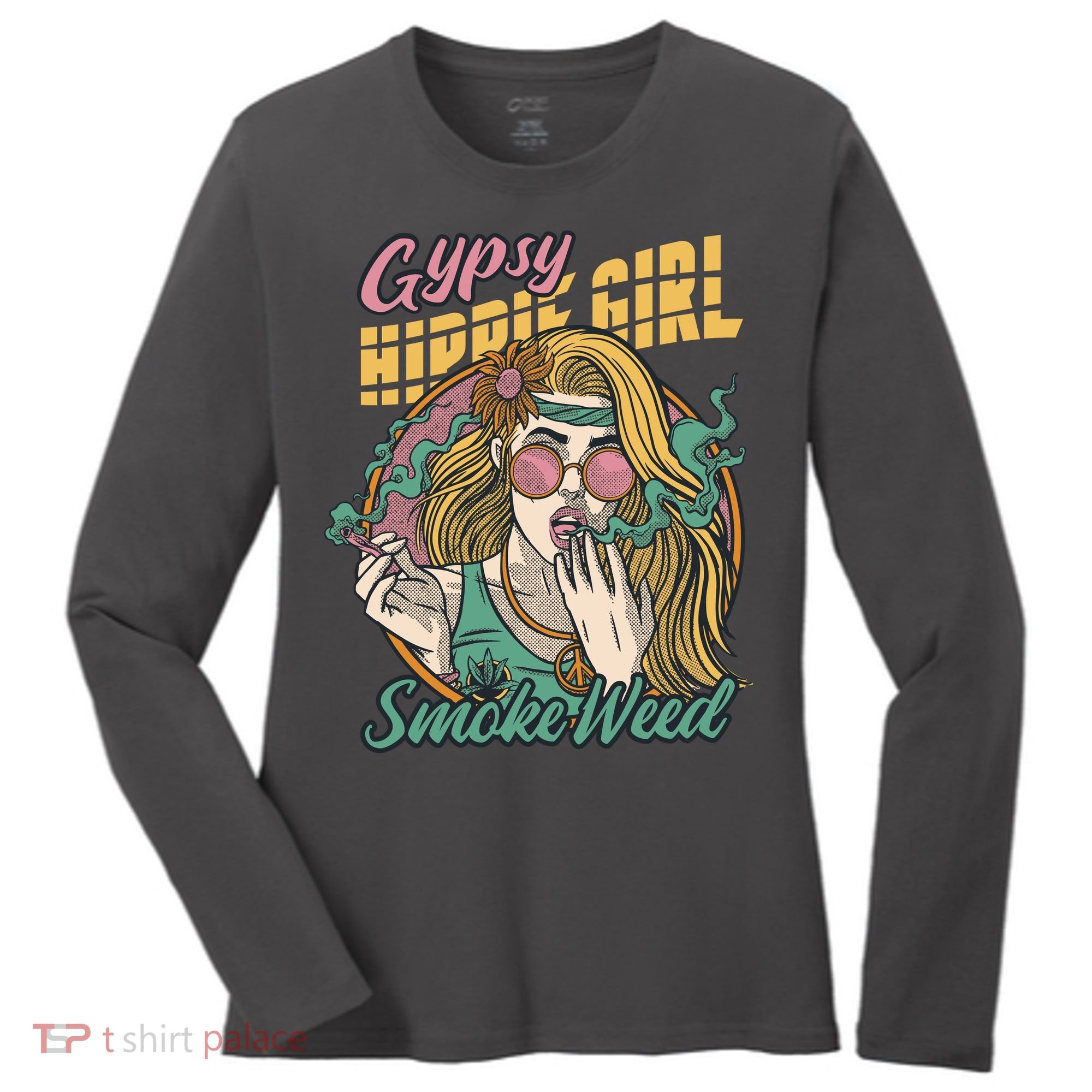 Gypsy Hippie Girl Smoke Weed Retro Women's Long Sleeve Shirt