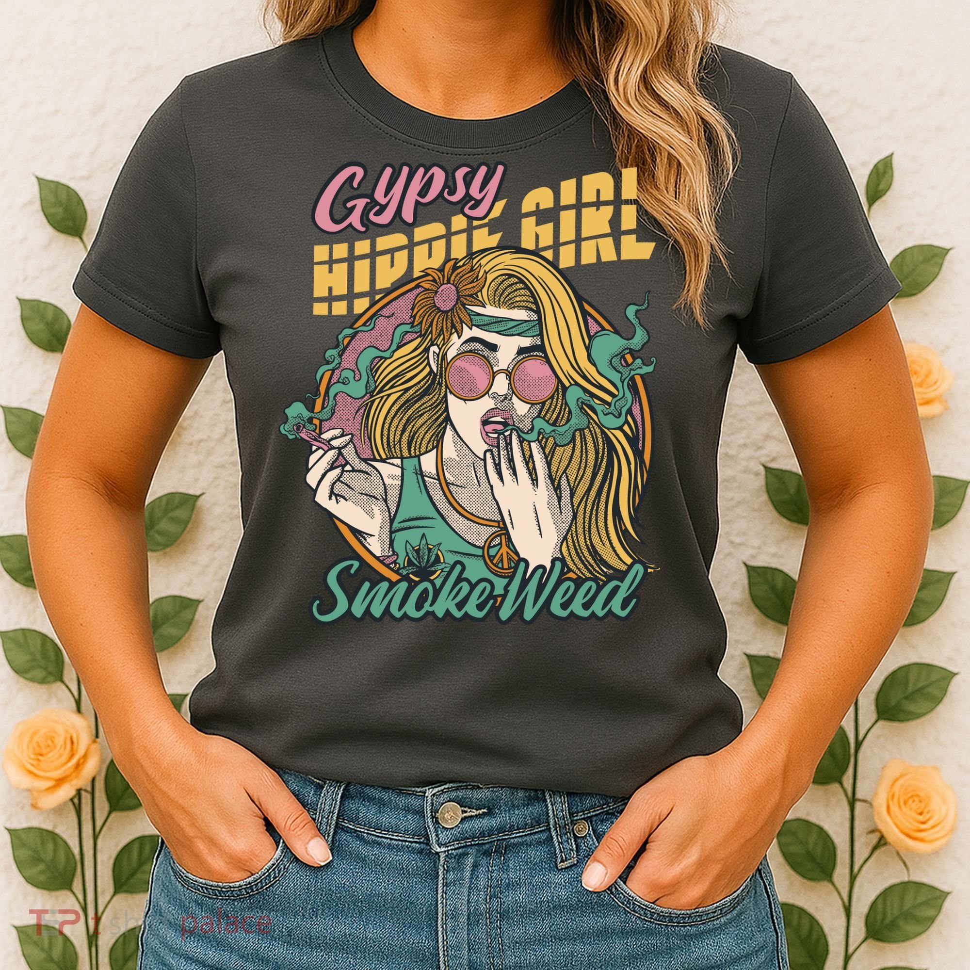 Gypsy Hippie Girl Smoke Weed Retro Women's T-Shirt