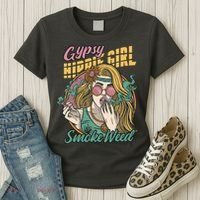 Gypsy Hippie Girl Smoke Weed Retro Women's T-Shirt thumb 3