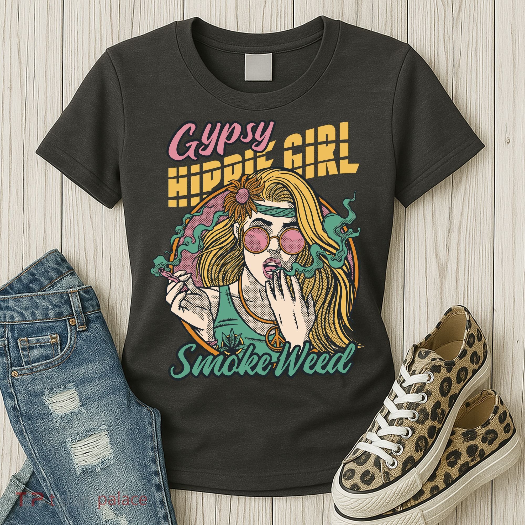 Gypsy Hippie Girl Smoke Weed Retro Women's T-Shirt