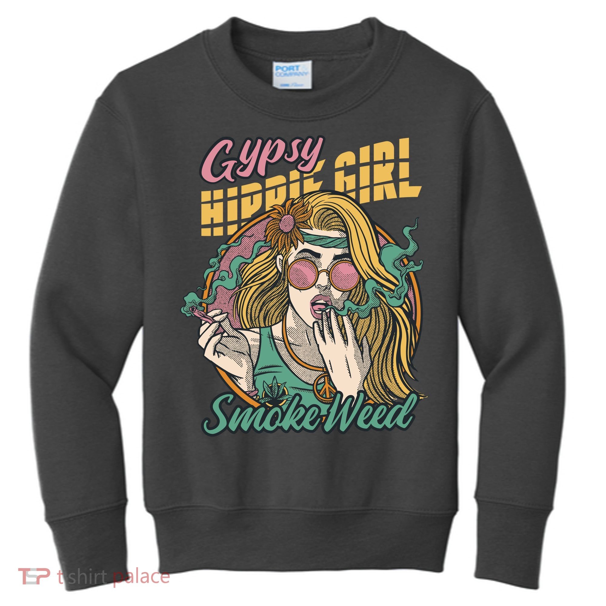 Gypsy Hippie Girl Smoke Weed Retro Kids Sweatshirt