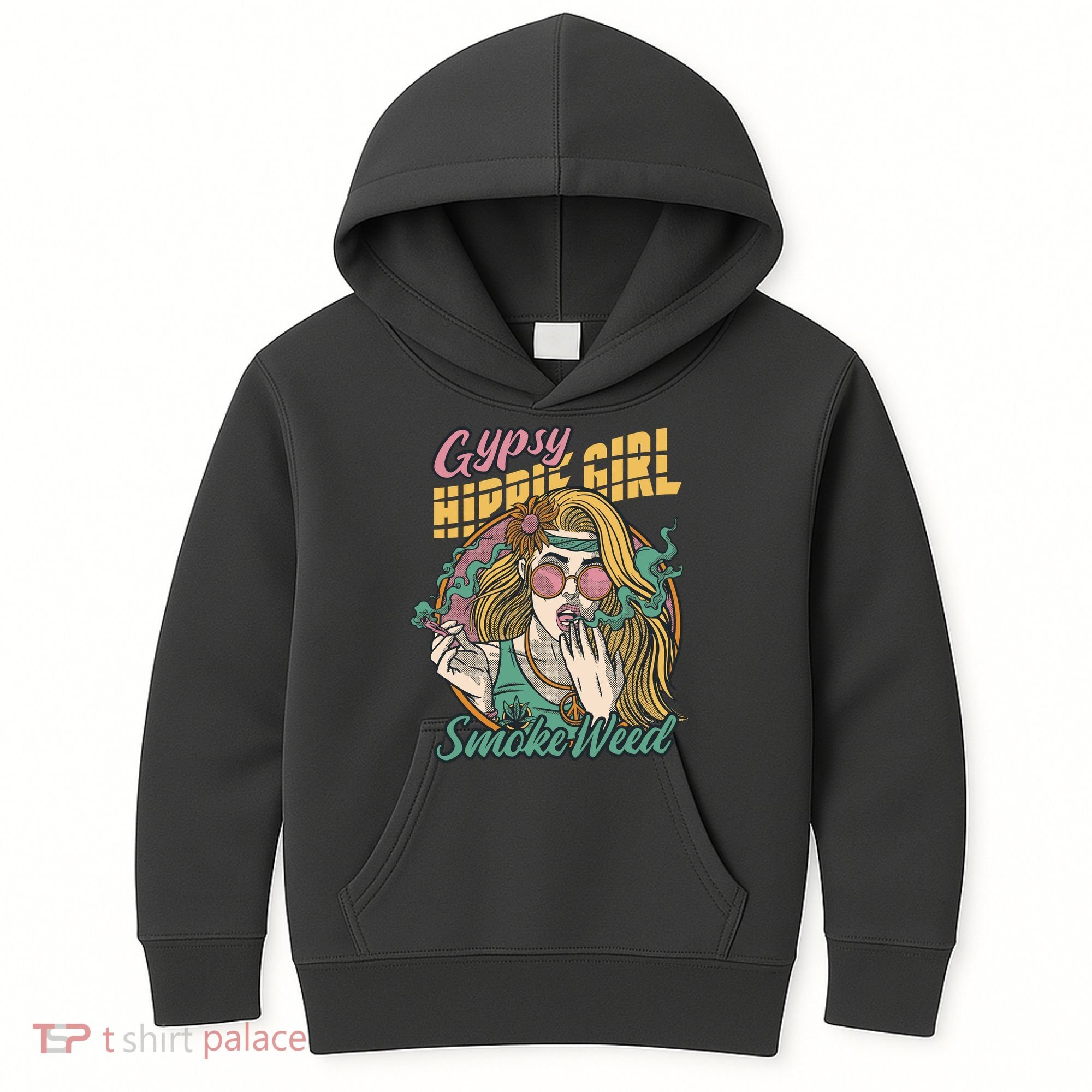 Gypsy Hippie Girl Smoke Weed Retro Kids Hoodie