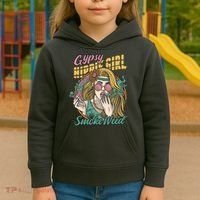 Gypsy Hippie Girl Smoke Weed Retro Kids Hoodie thumb 3