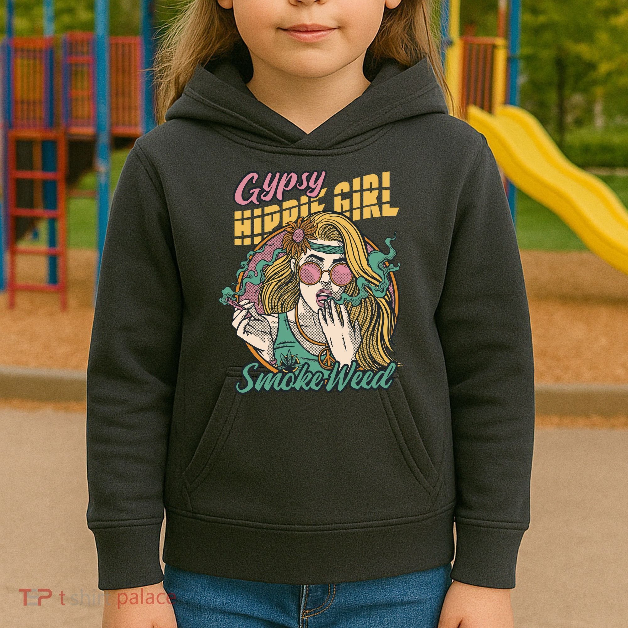 Gypsy Hippie Girl Smoke Weed Retro Kids Hoodie