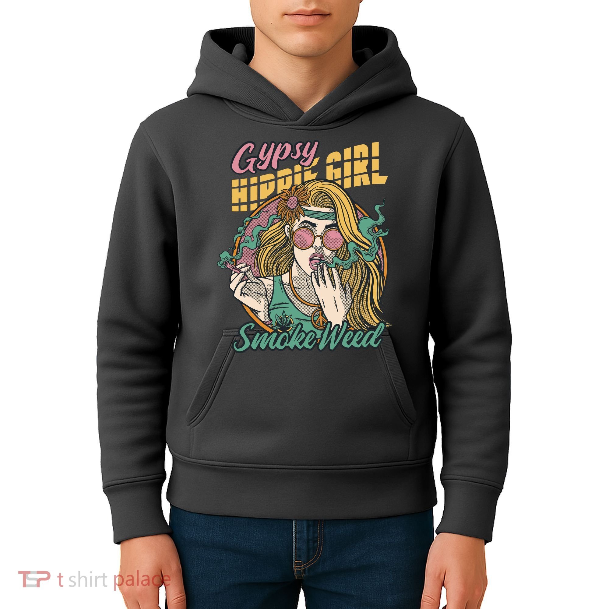 Gypsy Hippie Girl Smoke Weed Retro Kids Hoodie