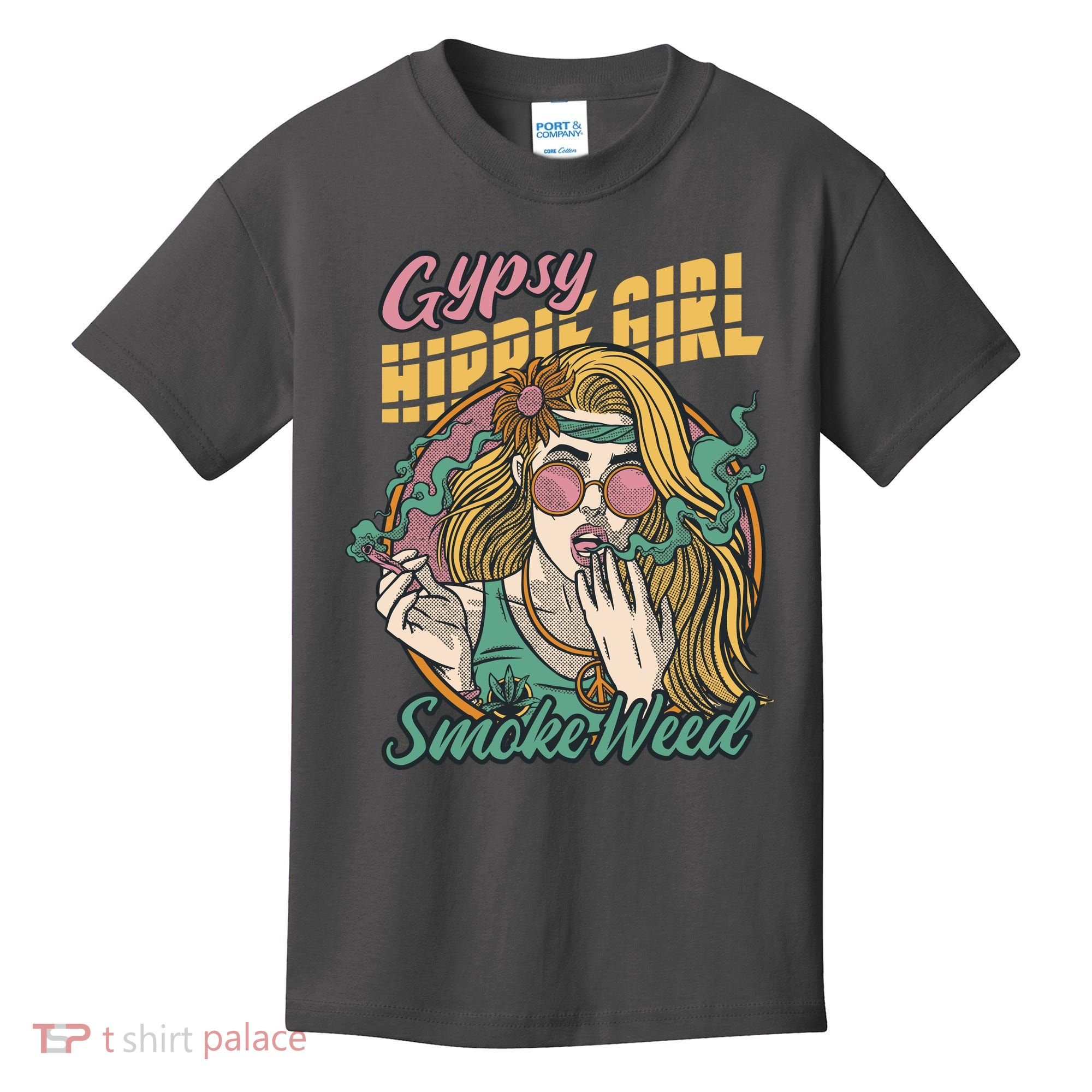 Gypsy Hippie Girl Smoke Weed Retro Kids T-Shirt