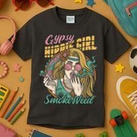 Gypsy Hippie Girl Smoke Weed Retro Kids T-Shirt thumb 3