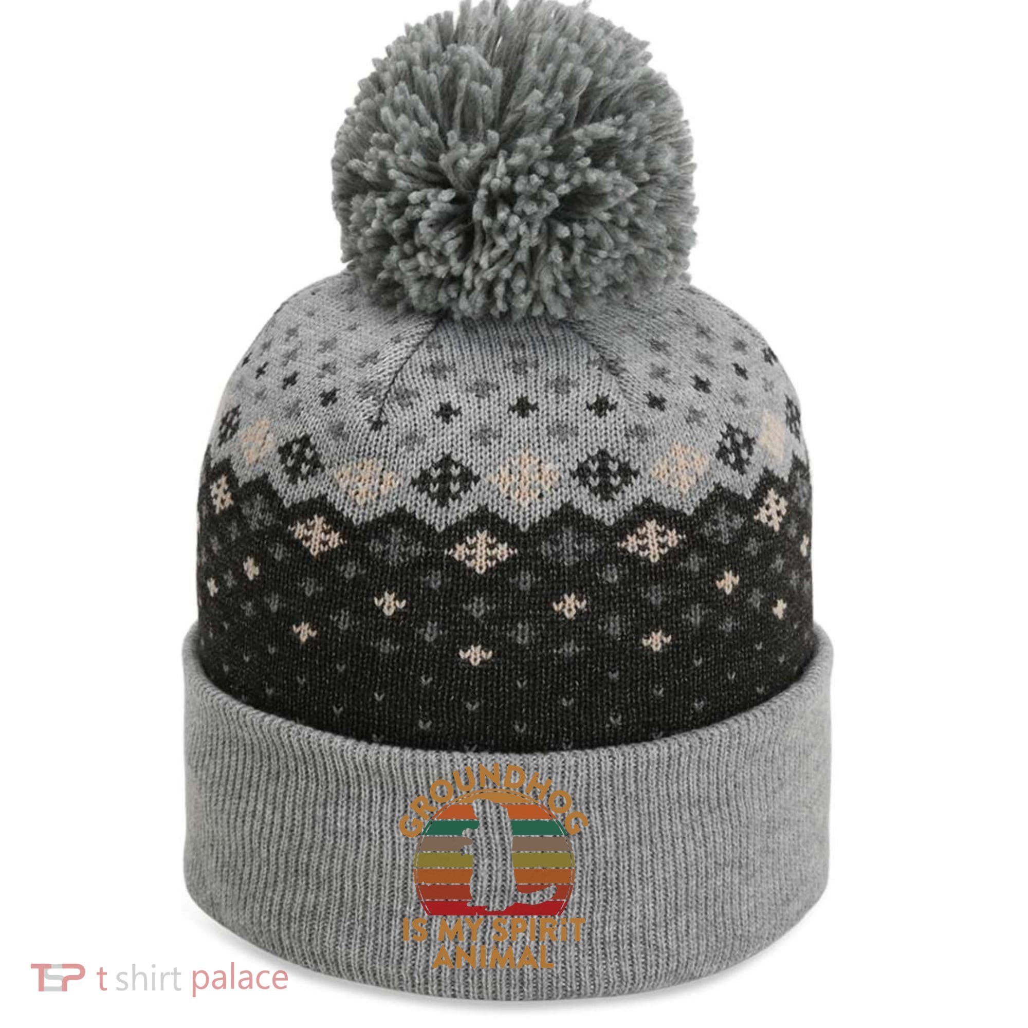 Ground Hog Is My Spirit Animal Gift Silhouette Groundhog Day The Baniff Cuffed Pom Beanie