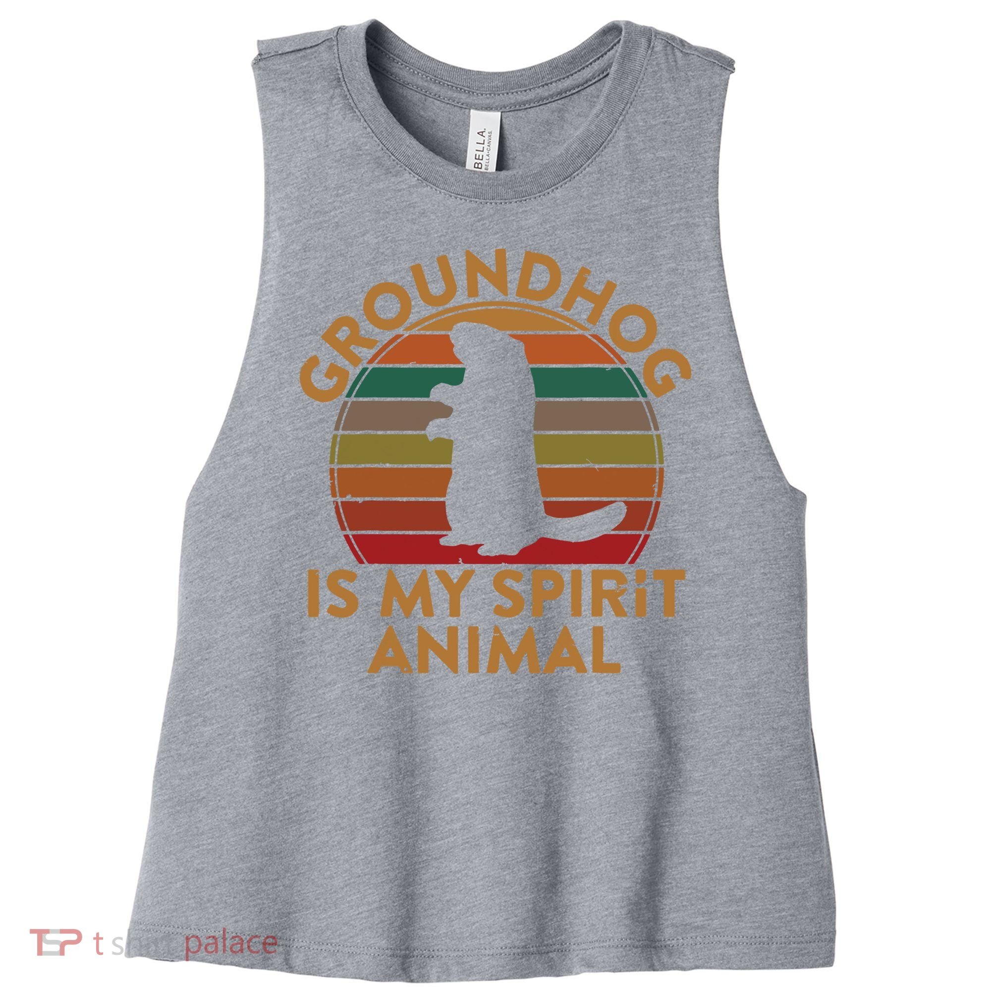 Ground Hog Is My Spirit Animal Gift Silhouette Groundhog Day Women's Racerback Cropped Tank