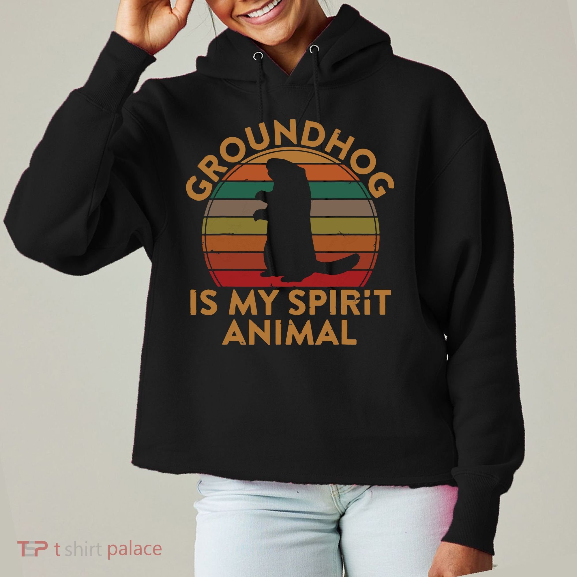 Ground Hog Is My Spirit Animal Gift Silhouette Groundhog Day Ladies Heavyweight Boxy Pullover Hoodie