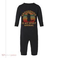 Ground Hog Is My Spirit Animal Gift Silhouette Groundhog Day Infant Fleece One Piece thumb 0
