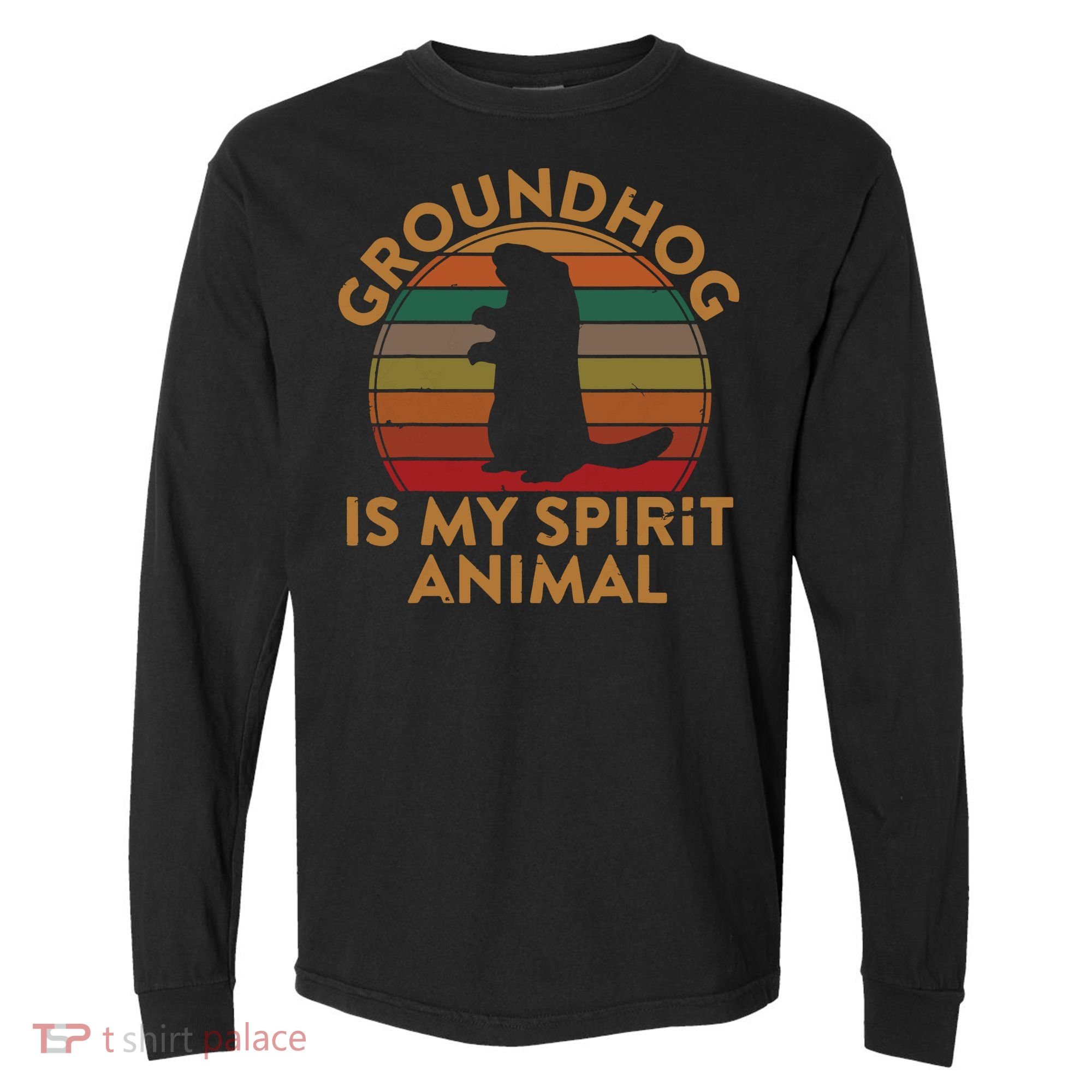 Ground Hog Is My Spirit Animal Gift Silhouette Groundhog Day Comfort Colors Heavyweight Long Sleeve T-Shirt